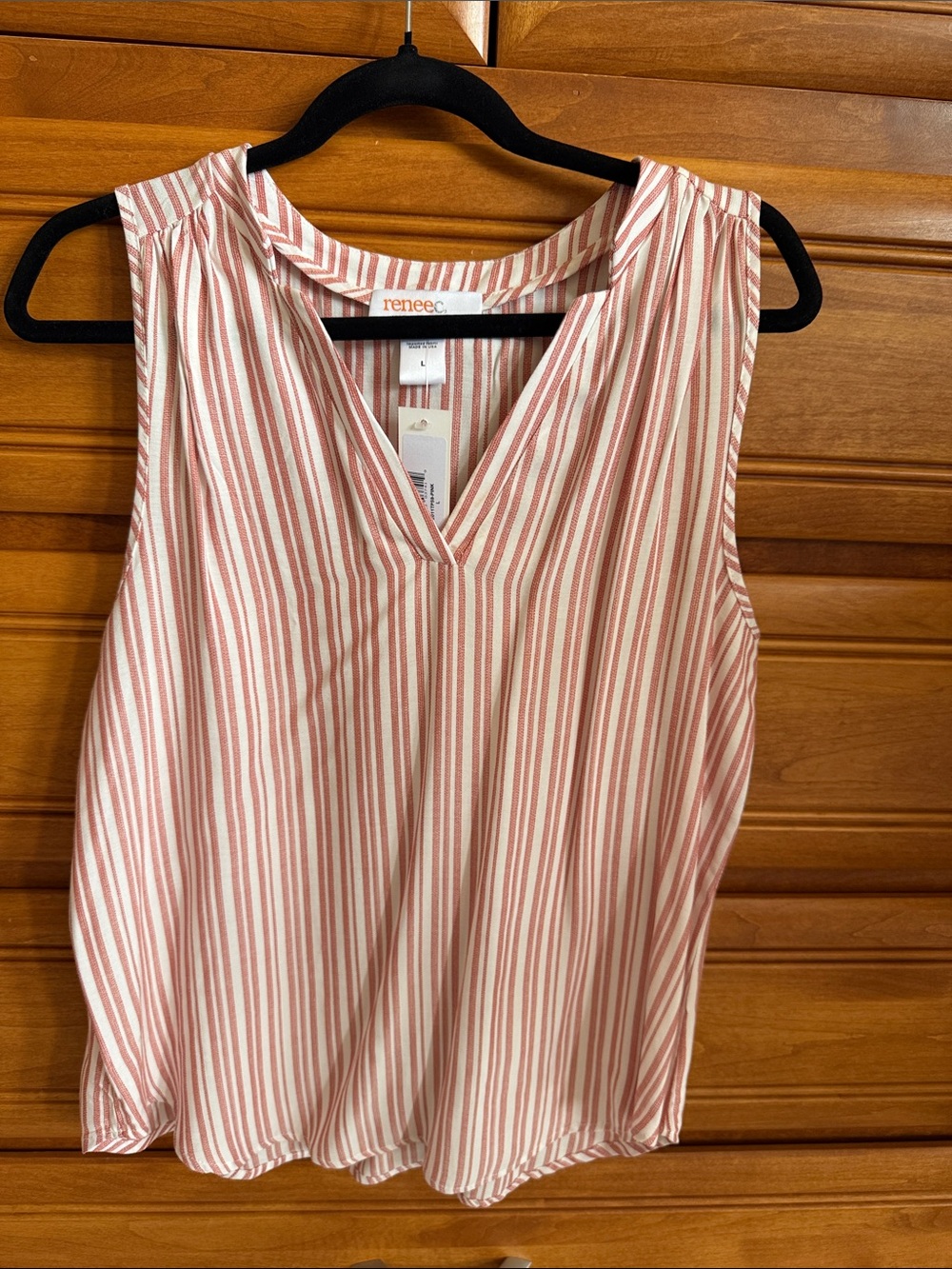 Renee C. Vertical Stripe V-Neck Sleeveless Top - Rose & White